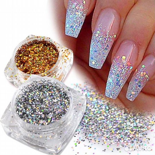 Блёстки для дизайна ногтей в ассортименте