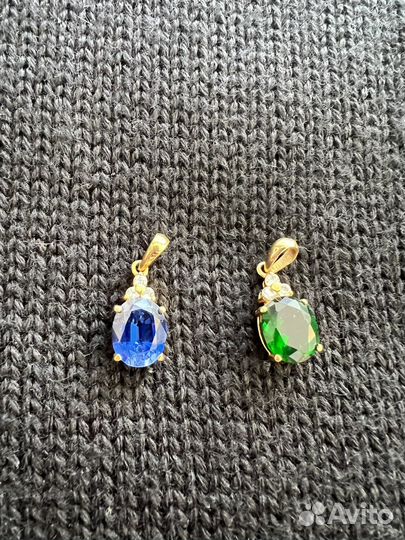 Подвеска серебро изумруд,сапфир