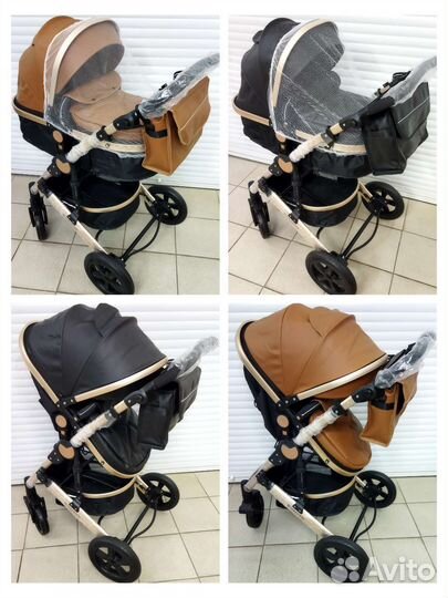 Новая коляска с автолюлькой (кожа+ткань) Wisesonle