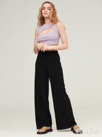 Брюки палаццо в рубчик широкие, лапша