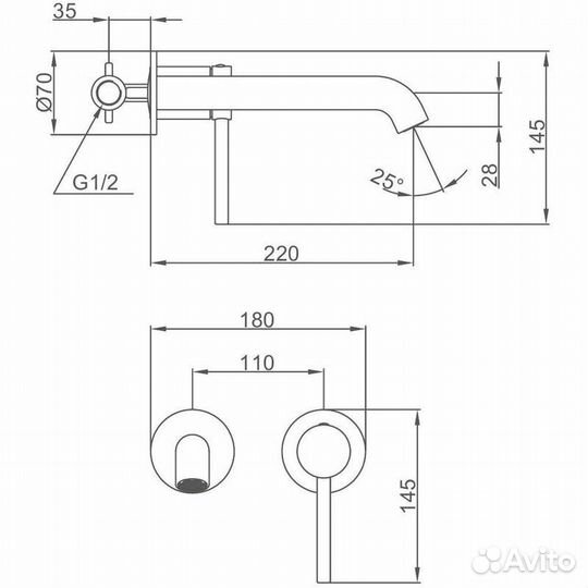 Gappo G1206-6, Смеситель для раковины встраиваемый