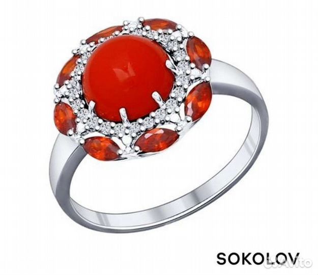 Серьги, кольцо, подвеска с кораллом