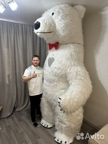 Аэро медведь, умка надувной костюм белого мишки