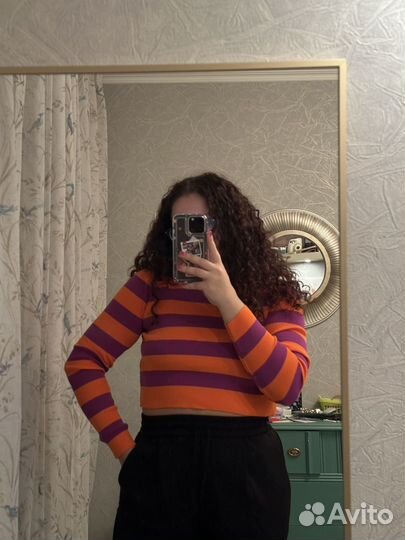 Полосатый оранжево-фиолетовый топ