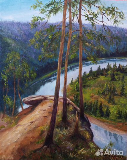 Картина маслом на холсте. Урал, река Ай