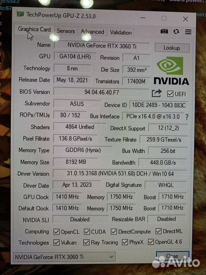 Asus RTX 3060ti 8gb Dual OC LHR Идеал