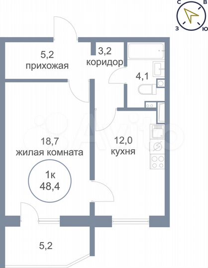 1-к. квартира, 48,4 м², 5/17 эт.