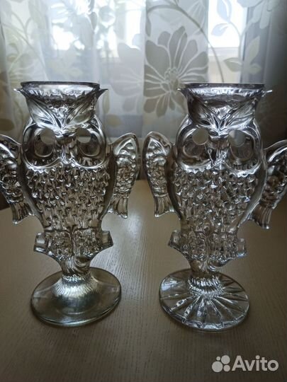 Хрустальные рюмки сапожки, сова -подсвечник