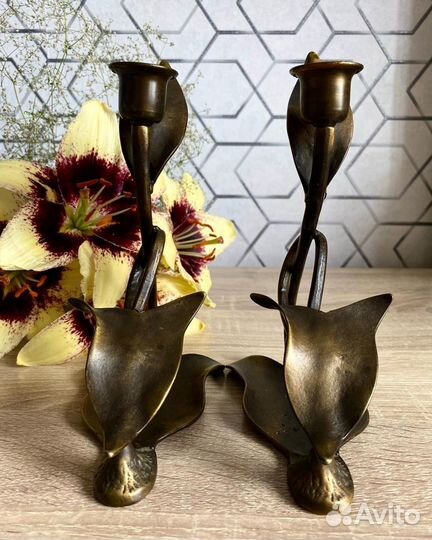 Подсвечники антикварные, бронза