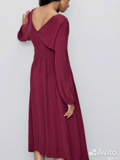 Платье Zara длинное 42 в стиле 70 х бордовое