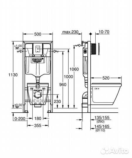 Инсталляция с унитазом Lecico grohe (39186000)