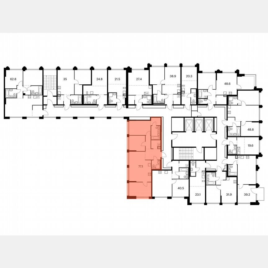 3-к. квартира, 77,1 м², 2/24 эт.