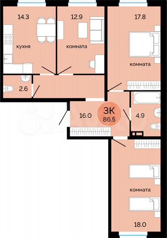 3-к. квартира, 86,5 м², 4/14 эт.