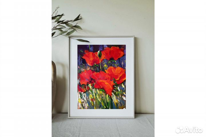 Картина Маки маслом цветы на холсте 40х30 см