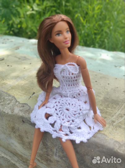 Вязаная одежда для барби. Платье 