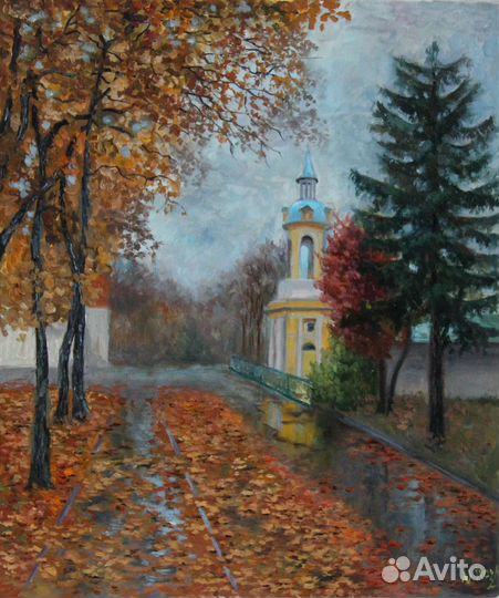Картина маслом Осень Дорога к Храму