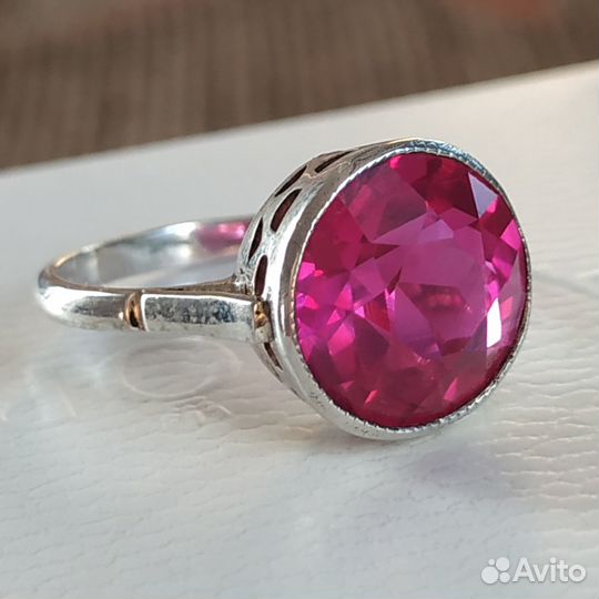 Кольцо перстень СССР серебро 875 звезда корунд