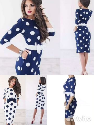 Платье новое летнее синее в горошек 48-50