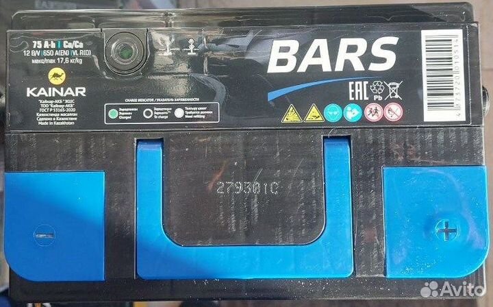 Bars 75 А/ч 650 А обратная полярность