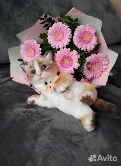 Игрушка ручной работы, подвижный котенок рэгдолл