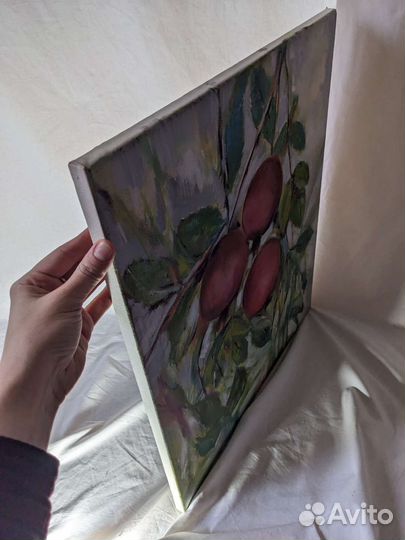 Белая картина Холст Масло Фрукты Ягоды Гранаты