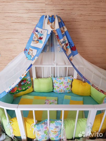 Детская кроватка круглая овальная 6 в 1 трансформе