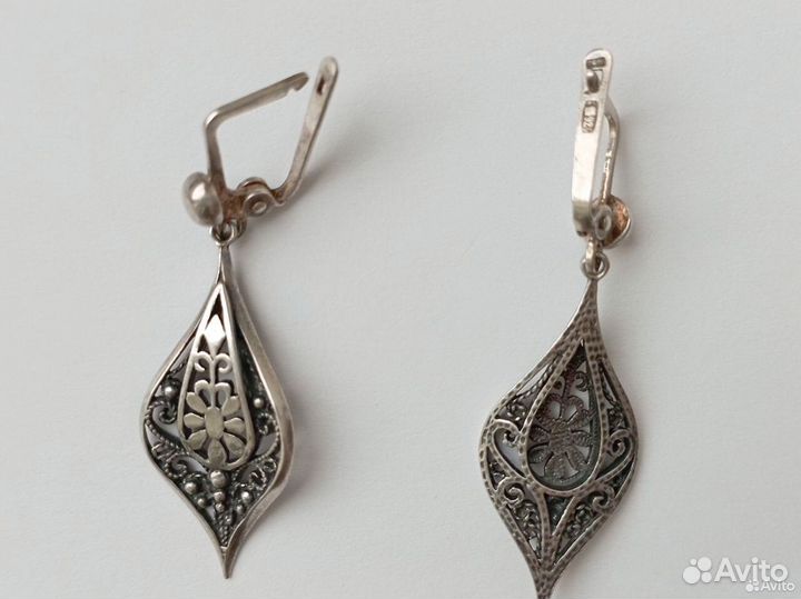 Серьги винтажные ажурные серебро времён СССР