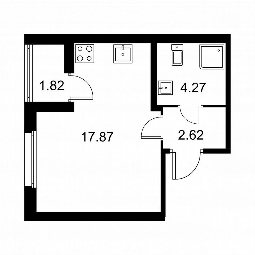 Квартира-студия, 25,7 м², 1/9 эт.