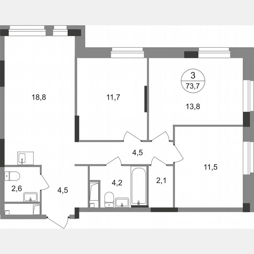 3-к. квартира, 73,7 м², 10/19 эт.