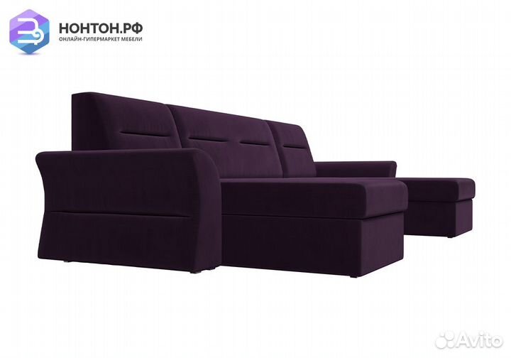 Диван п-образный дельфин Клайд велюр фиолетовый