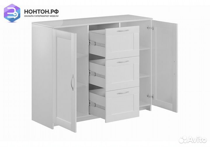 Комод с дверцами Сириус 3 ящика белый