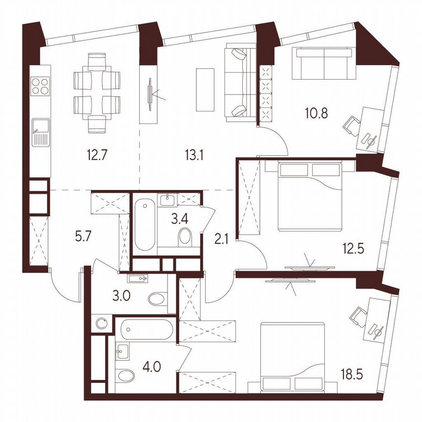 3-к. квартира, 85,8 м², 26/26 эт.