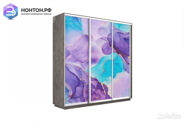 Шкаф-купе 3-х дверный Нонтон фото №1002 / бетон