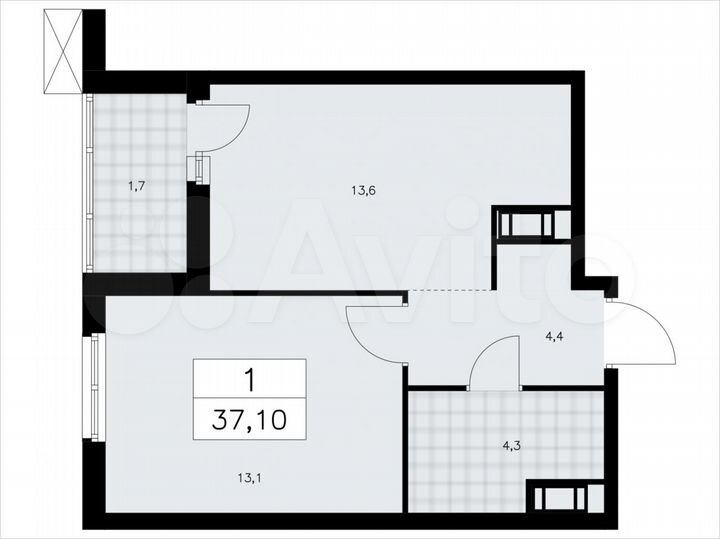 1-к. квартира, 37,1 м², 6/9 эт.