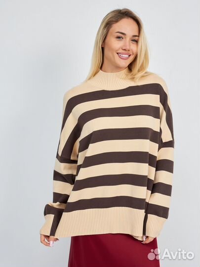 Кашемировый джемпер в полоску oversize (RU 42-52)