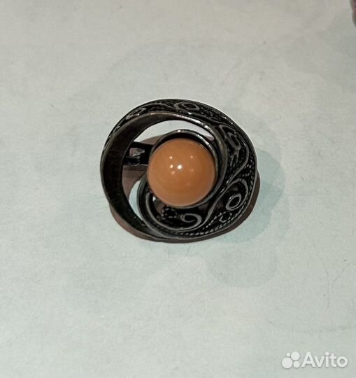 Коралловый комплект серьги и кольцо