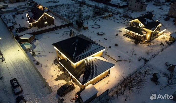 Гирлянда уличная бахрома + Монтаж