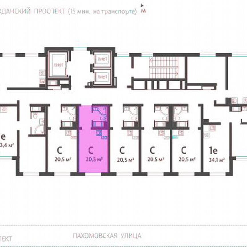 Квартира-студия, 20,5 м², 18/20 эт.