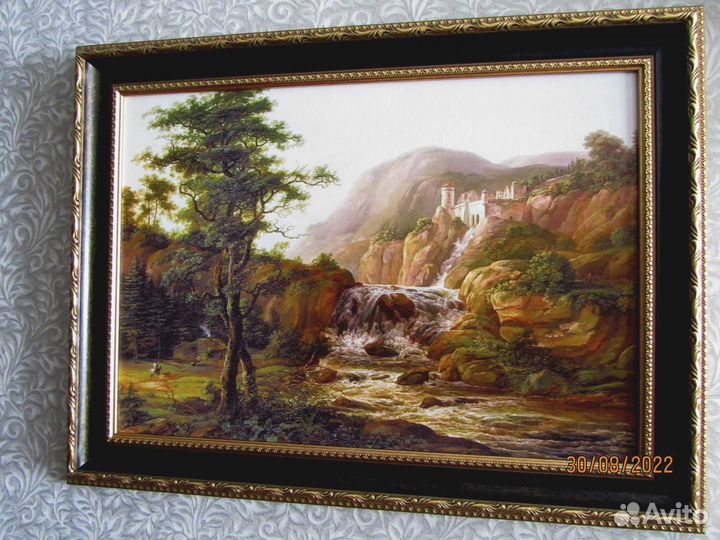 Картина на холсте - Горный пейзаж с водопадом