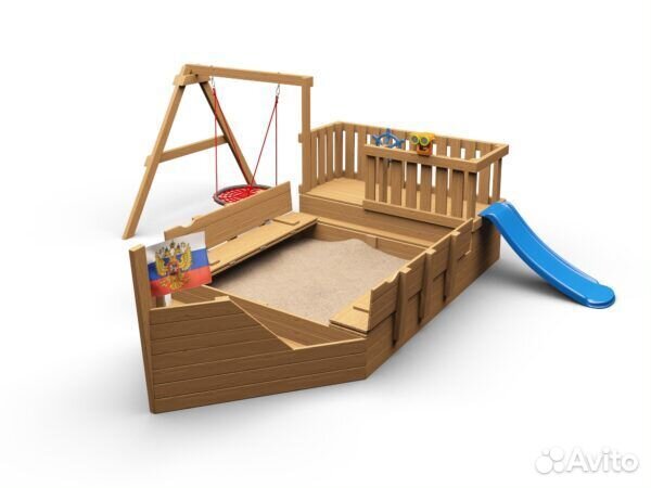 Песочница Выше Всех Лодочка с качелями и горкой
