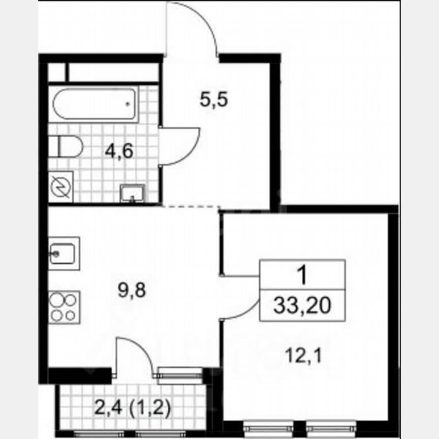 1-к. квартира, 33,2 м², 4/16 эт.