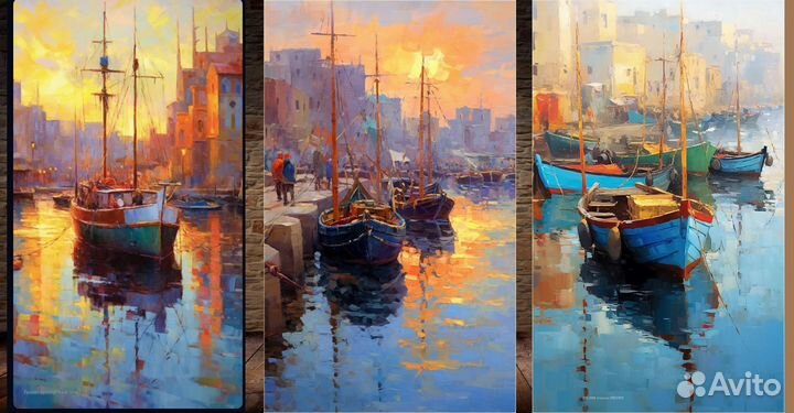 Картина лодка в море