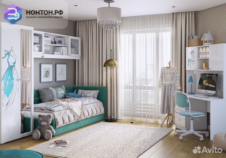 Кровать Альба 0.9 м зеленая