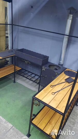 Мангал с печью под казан и крышей