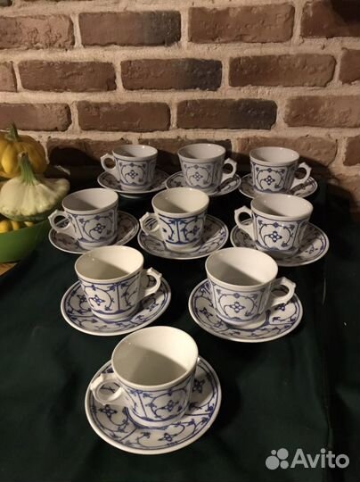 9 чайных пар синий лук, индийский узор