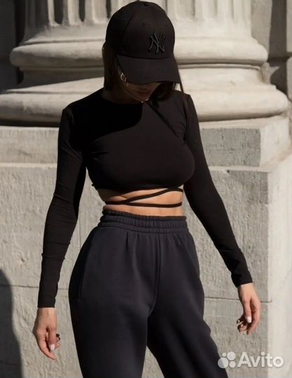 Лонгслив женский черный на завязках новый S M