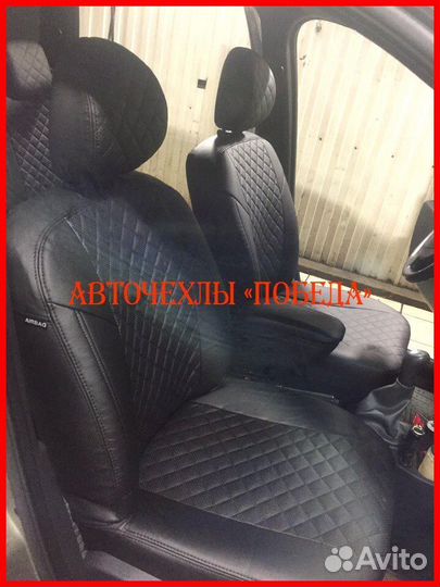 Чехлы LADA Largus из экокожи чёрные Ромб