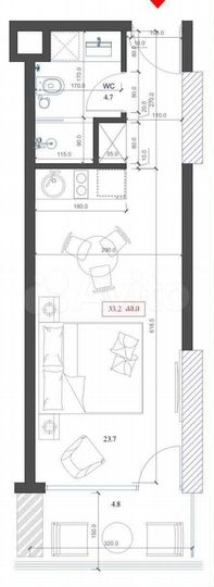 Квартира-студия, 33 м² (Грузия)