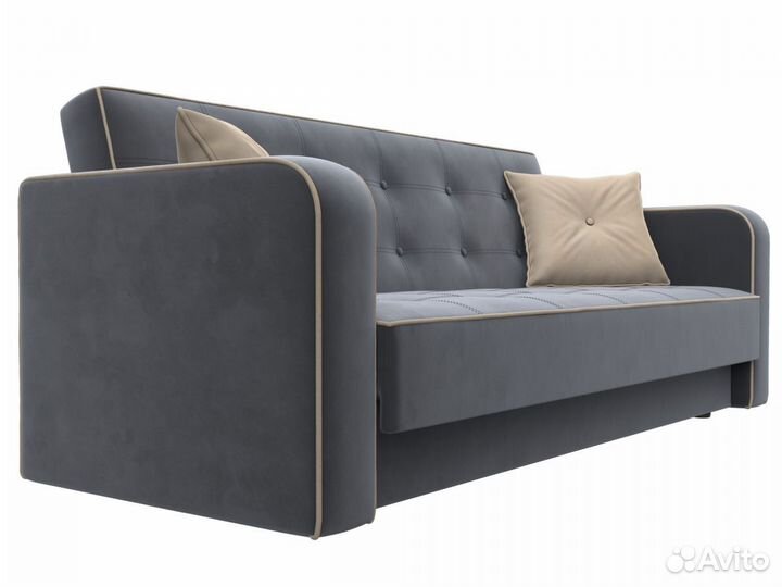 Диван-книжка Тур, велюр, серый, бежевый, бежевый