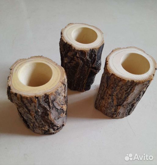 Стаканы из спилов дерева, декор интерьер